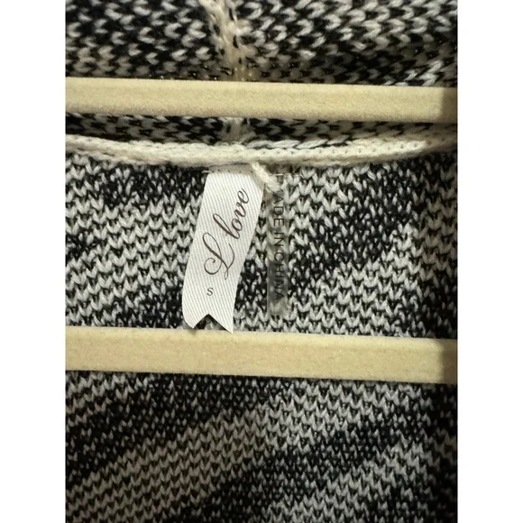 L Love - Long Length, Open Front, Black / White Zebra Stripe Cardigan - Size S - Picture 3 of 3